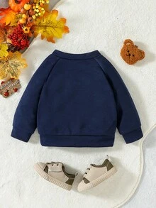Baby Boy Bear Pattern Raglan Sleeve Sweatshirt - Navy Blue - View 2