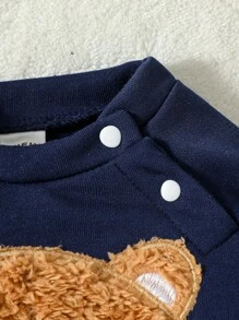 Baby Boy Bear Pattern Raglan Sleeve Sweatshirt - Navy Blue - View 3