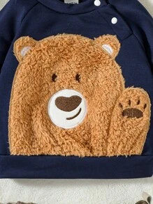 Baby Boy Bear Pattern Raglan Sleeve Sweatshirt - Navy Blue - View 4