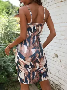 SHEIN Clasi Allover Print Ruched Wrap Hem Cami Dress - Multicolor - View 2