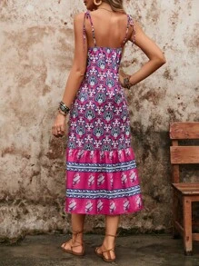 SHEIN VCAY Allover Print Tie Shoulder Ruffle Hem Cami Dress Sundress - Multicolor - View 2