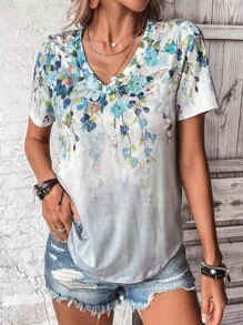 SHEIN LUNE 印花V領T恤 - 彩色 - 查看 4