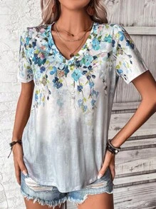 SHEIN LUNE 印花V領T恤 - 彩色 - 查看 6