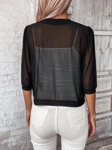SHEIN LUNE Solid Open Front Sheer Mesh Jacket In Fall/Winter - Black - View 2