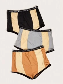 Plus 3pack Letter Graphic Colourblock Contrast Binding Panty - Multicolor - View 4