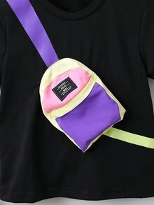 SHEIN 小男童包補丁貼T恤 - 黑色 - 查看 3