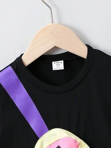 SHEIN 小男童包補丁貼T恤 - 黑色 - 查看 4