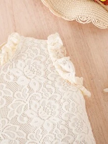 嬰兒褶邊蕾絲上衣和格紋前蝴蝶結裙裤 - 彩色 - 查看 5