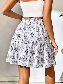 SHEIN VCAY 印花荷葉邊半身裙 - 彩色 - 查看 2