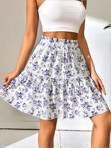 SHEIN VCAY 印花荷葉邊半身裙 - 彩色 - 查看 4