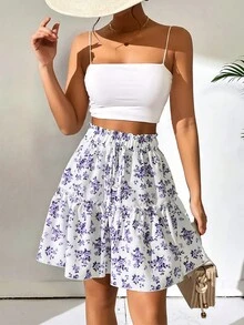 SHEIN VCAY 印花荷葉邊半身裙 - 彩色 - 查看 6