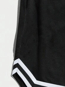 Street Life Guys Letter Graphic Striped Trim Drawstring Waist Shorts - Black - View 3
