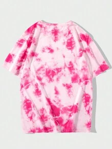 ROMWE MEN Street Life Các bạn Nhuộm buộc Đồ họa ô tô và chữ cái Áo thun - Hồng - Xem 2