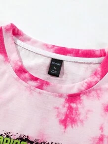 ROMWE MEN Street Life Các bạn Nhuộm buộc Đồ họa ô tô và chữ cái Áo thun - Hồng - Xem 4