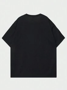 ROMWE MEN Prep Hombres Camiseta con estampado de letra - Negro - Ver 2