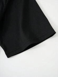 ROMWE MEN Prep Hombres Camiseta con estampado de letra - Negro - Ver 3