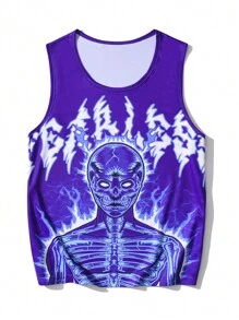 Nomouthh ROMWE MEN Guys Skeleton Print Tank Top - Purple - View 1