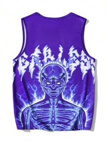 Nomouthh ROMWE MEN Guys Skeleton Print Tank Top - Purple - View 2