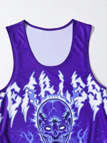 Nomouthh ROMWE MEN Guys Skeleton Print Tank Top - Purple - View 6