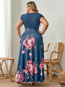 SHEIN LUNE Đầm Plus Size Hoa Giải trí - Màu xanh lam - Xem 2