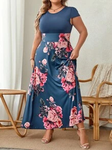 SHEIN LUNE Đầm Plus Size Hoa Giải trí - Màu xanh lam - Xem 3