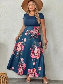SHEIN LUNE Đầm Plus Size Hoa Giải trí - Màu xanh lam - Xem 4