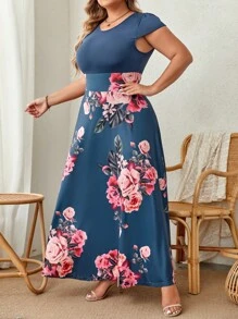 SHEIN LUNE Đầm Plus Size Hoa Giải trí - Màu xanh lam - Xem 5