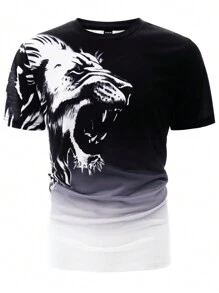 Manfinity LEGND 男士3D老虎印花T恤 - 黑與白 - 查看 3