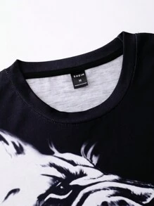 Manfinity LEGND 男士3D老虎印花T恤 - 黑與白 - 查看 4