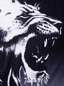 Manfinity LEGND 男士3D老虎印花T恤 - 黑與白 - 查看 7