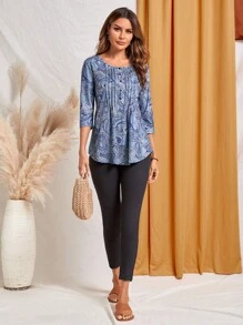 EMERY ROSE Women's Casual Paisley Print 3/4 Sleeve Going Out Tops