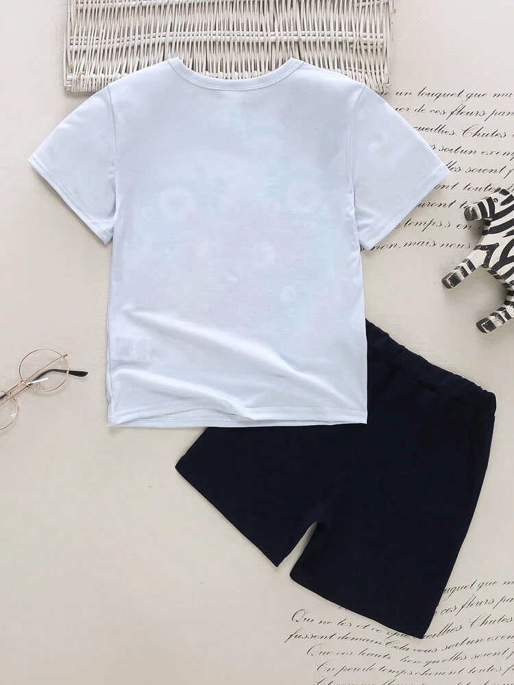 Young Boy Cartoon Graphic Tee & Shorts