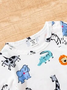 SHEIN للاولاد الاطفال بطباعة رسومات كرتونية تي شيرت وبنطلون & قبعة
