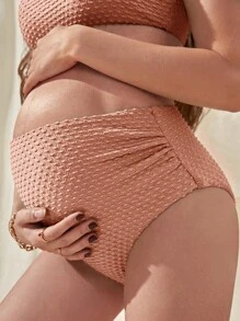 SHEIN Maternity Solid High Waisted Bikini Set Summer Beach - Dusty Pink - View 3