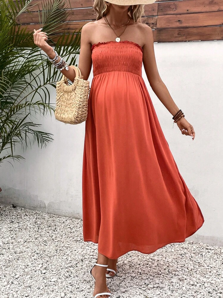 SHEIN Maternity Knot Shoulder Removable Strap Split Thigh Cami Dress - Orange - View 4