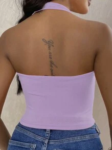 INAWLY Áo khoác và áo lót dành cho xe tăng nữ Lộ Lưng Gân đan màu trơn Giải trí - Màu Lilac Tím - Xem 2