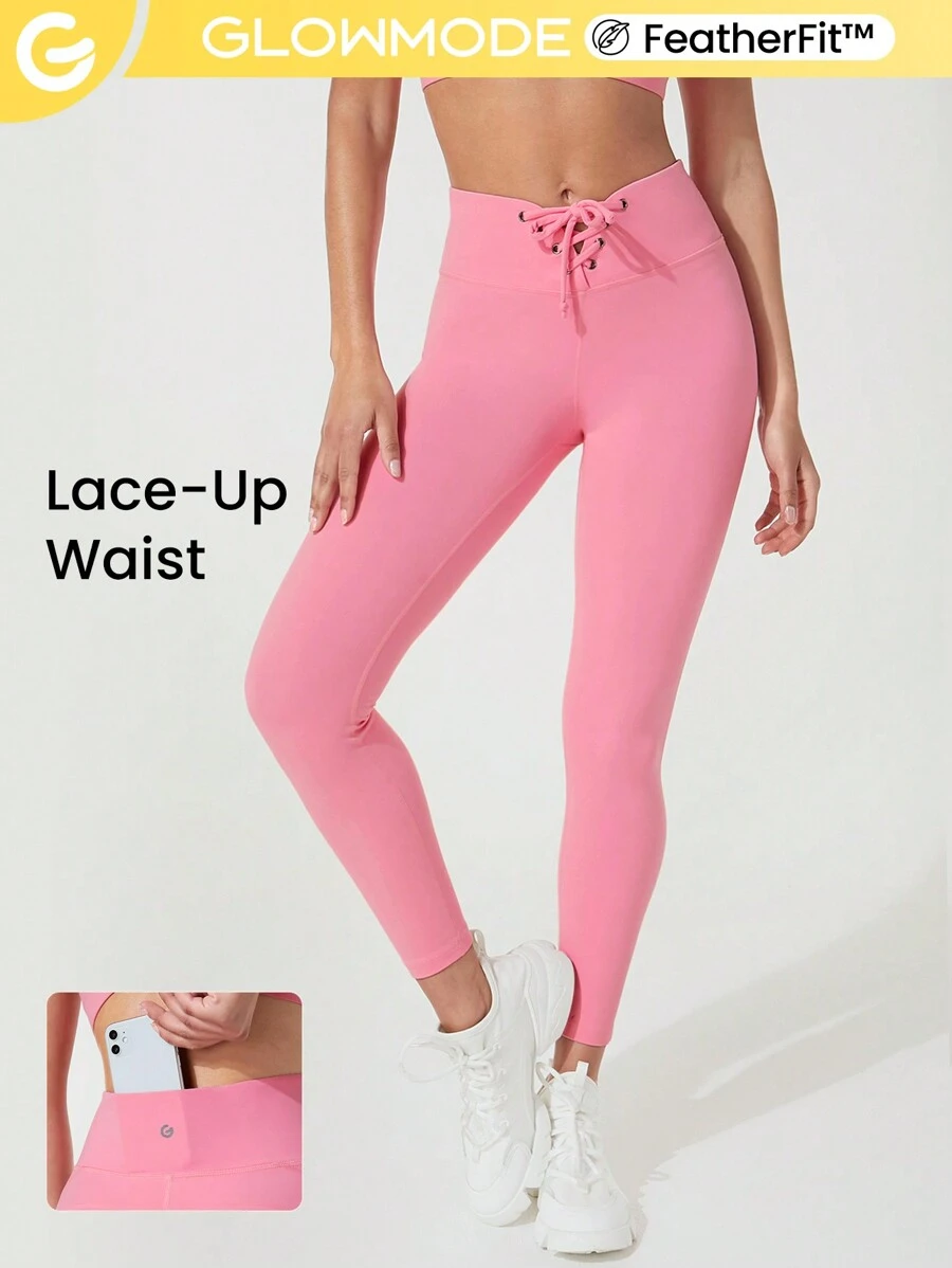 GLOWMODE 24" FeatherFit™ Lace-Up & Go Leggings - Bubblegum Pink - View 1