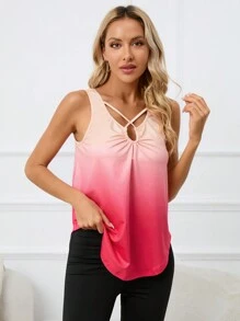 SHEIN Unity 漸層前交叉背心上衣 - 粉色 - 查看 5