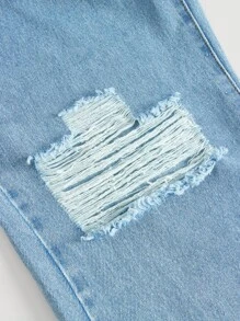 SHEIN Girlism Chica adolescente Jeans desgarro de pierna ancha - Lavado ligero - Ver 3