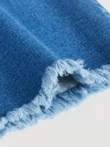 SHEIN Girlism 青少年女孩毛邊牛仔喇叭褲 - 中等水洗藍 - 查看 3