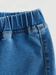 SHEIN Girlism 青少年女孩毛邊牛仔喇叭褲 - 中等水洗藍 - 查看 4