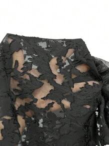 SHEIN VCAY Áo nữ Xù phân lớp Ruffle phóng đại màu trơn Giải trí - màu đen - Xem 7