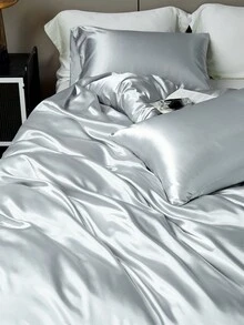 Bộ 3 Vỏ Chăn Satin Màu Trơn (1 Vỏ Chăn + 2 Vỏ Gối), Bộ Chăn Ga Gối Satin Satin Mịn, Thiết Kế Sang Trọng & Đơn Giản, Thích Hợp Cho Mùa Hè Và Tất Cả Các Mùa - Màu Xám nhạt - Xem 7