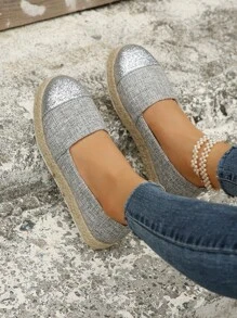 Women Lightweight Espadrille Wedge Shoes, Vacation Grey Linen Court Wedges - Grey - View 7