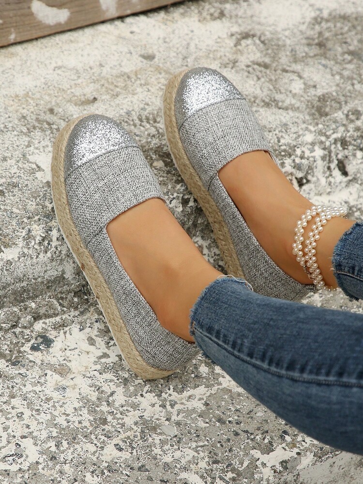 女士輕便編織坡跟鞋,度假灰色亚麻淺口坡跟鞋 - 灰色 - 查看 7