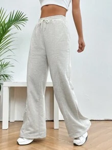 SHEIN EZwear Spring Dress PantsDrawstring Waist Wide Leg Pants Graduation,Back To School Outfits,Graduation,Teacher Outfits For Women,Back To School