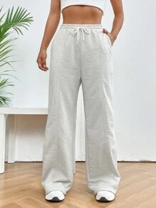 SHEIN EZwear Spring Dress PantsDrawstring Waist Wide Leg Pants Graduation,Back To School Outfits,Graduation,Teacher Outfits For Women,Back To School