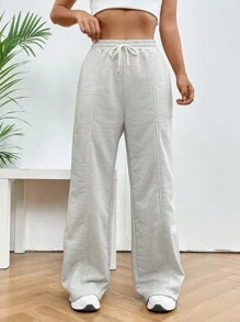 SHEIN EZwear Spring Dress PantsDrawstring Waist Wide Leg Pants Graduation,Back To School Outfits,Graduation,Teacher Outfits For Women,Back To School