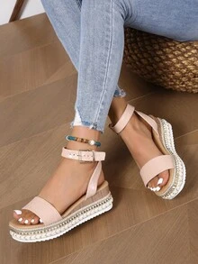 女士時尚厚跟沙灘涼鞋 - 粉色 - 查看 4