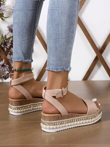 女士時尚厚跟沙灘涼鞋 - 粉色 - 查看 5